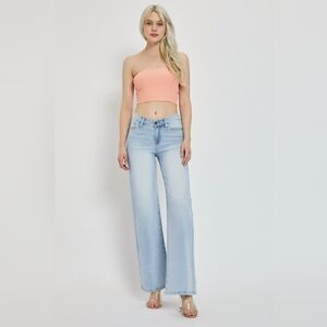 RISEN Full Size Wide Leg V Dipped Front Waist Jeans